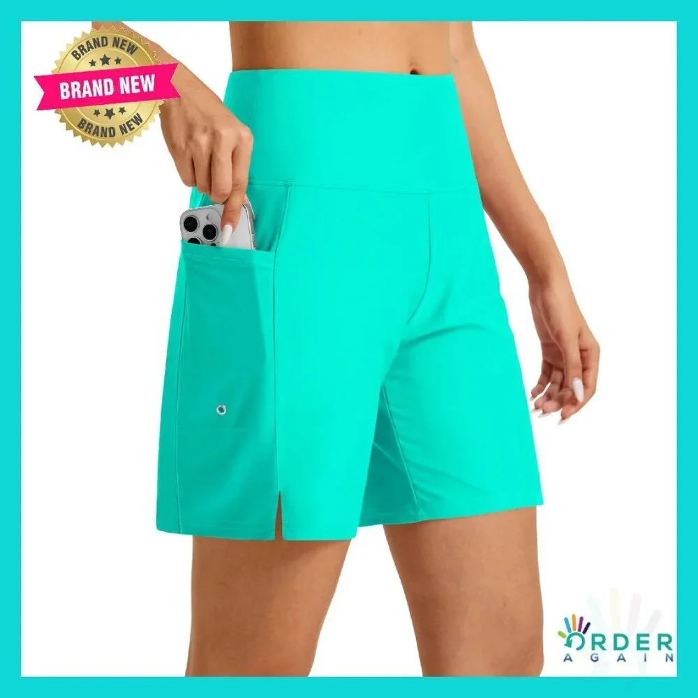 High Waisted Swim Board Shorts Quick Dry Beach Wear with Pockets